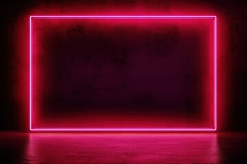 Aufkleber - Empty room with neon pink frame. Modern tech style. Grunge dark pink wall. Pink neon light glowing. Room background dark color. Studio empty space. Blank space in center for products. Fashionable