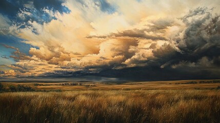Wall Mural - epic storm clouds over the field.