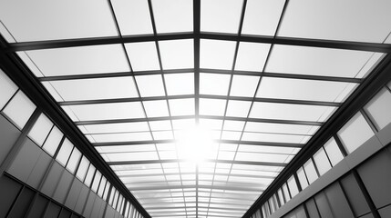 Poster - Glass roof structure allowing sunlight to filter into a modern indoor space