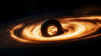 Wall Mural - A mesmerizing black hole warps space with its immense gravitational pull, AI