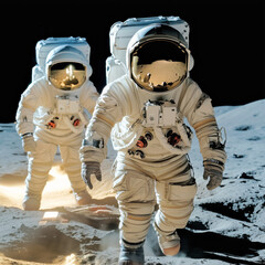 Wall Mural - astronauts exploring lunar surface during moon mission