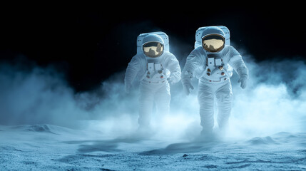 Wall Mural - astronauts exploring the lunar surface with moon dust