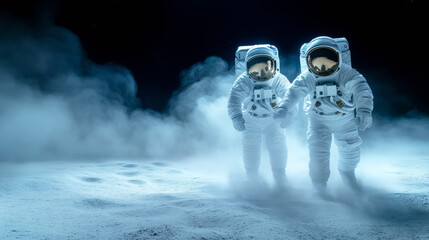 Wall Mural - astronauts explore the lunar surface in a serene atmosphere