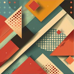 Leinwandbilder - Abstract funky 1950's background with rhombus elements and retro colors. Realistic design in futuristic retro style background with perforation. Vector illustration.