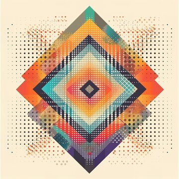 Abstract funky 1950's background with rhombus elements and retro colors. Realistic design in futuristic retro style background with perforation. Vector illustration.