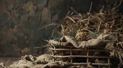 Wall Mural - Christmas isolated manger on black background