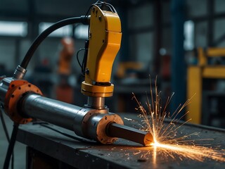 Wall Mural - Robot welding metal iron in a factory.