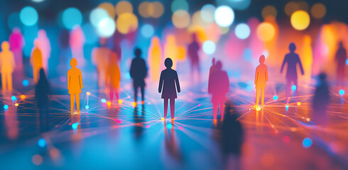 Leinwandbilder - Colorful silhouettes of people representing community and connection in a vibrant digital landscape