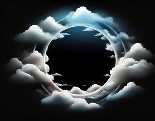 circle white clouds layer as frame with black sky background