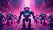 © Jeri - futuristic robot army on digital circuit board in pink neon light