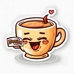 Wall Mural - Good morning coffee cup, sticker style. AI generate illustration