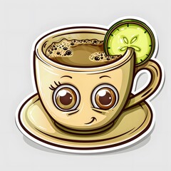 Sticker - Matcha cup, sticker style. AI generate illustration