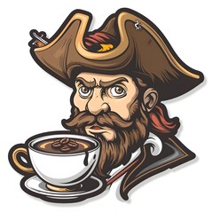 Sticker - Coffee cup with character, sticker style. AI generate illustration