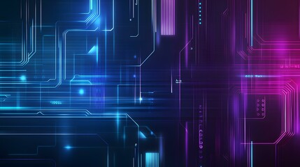 Futuristic blue abstract background featuring circuit board circles and various tech elements.