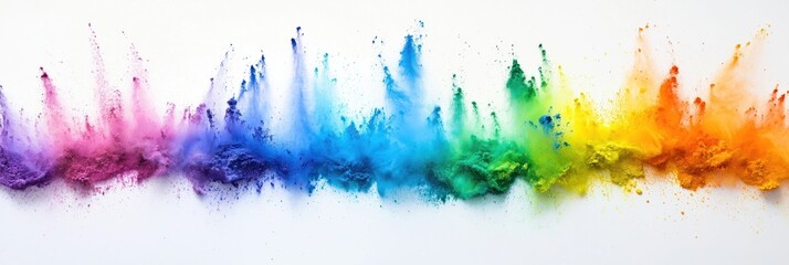 Aufkleber - Colorful rainbow powder explosion on white background. Impressionist style with primary colors. Vibrant display of color. Looks like abstract art. Could used for Holi festival vibrant celebration
