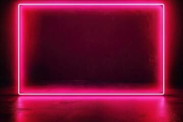 Aufkleber - Neon pink frame on dark red wall, floor. Empty display area. Modern design. Studio light. Stylish backdrop for products. Cool futuristic style. Perfect background for display. Empty space. Product