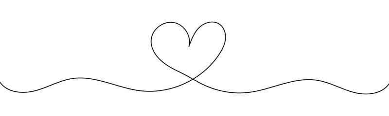 Poster - One continuous line drawing of heart - abstract love symbol isolated on transparent background