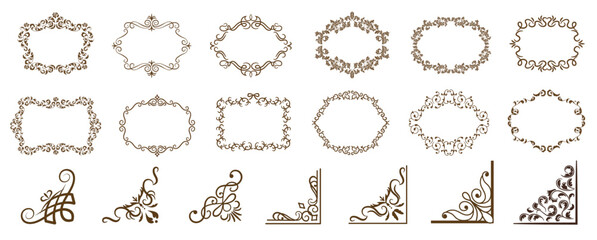 Fototapete - set of decorative vintage frames and borders, floral ornament. corner vector icon set..eps