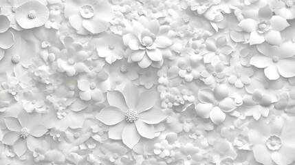 Aufkleber - White floral textured wallpaper design. Abstract floral pattern with many white flowers. Elegant, delicate design. Suitable for home decor. Stylish, modern. Looks like digital art generative ai image.
