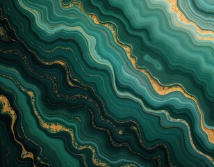 Aufkleber - Emerald green liquid marble texture with gold accents. Abstract swirls, waves create dynamic pattern. Graphic design could used as wallpaper interior decor for elegant spaces. Modern trend in