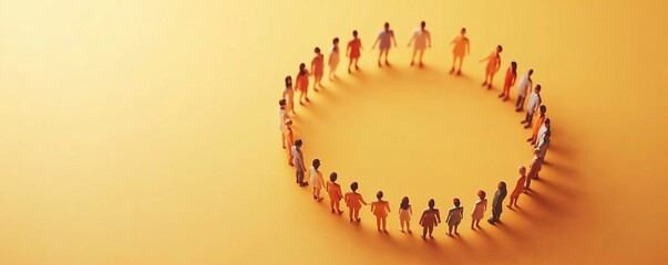 Poster - Miniature figurines forming a circle on yellow background
