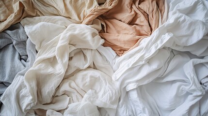 Poster - Crumpled white, beige, and gray fabrics creating an abstract texture