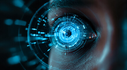 Poster - A close-up of a human eye integrated with digital elements symbolizes advanced predictive technology and data analysis