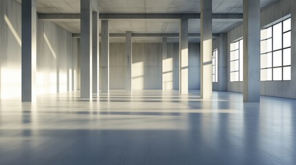 Poster - Bright and spacious industrial interior with large windows during daytime