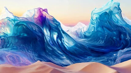 Poster - Blue and purple wave with a pink and purple mountain in the background. hyperrealistic Video