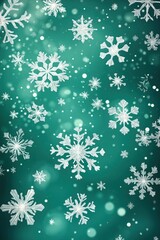 Poster - Winter wonderland background. Many detailed snowflakes float in teal background. Festive and magical scene. Perfect for Christmas cards and designs. Holiday decor. Winter. Nature beauty. Christmas.