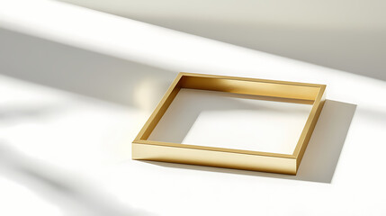Wall Mural - Gold gift box frame mockup or present frame border isolated on white background with shadow minimal creative idea concepts 3d rendering. Shadowed. Illustration
