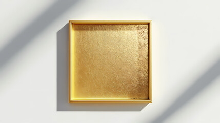Wall Mural - Gold gift box frame mockup or present frame border isolated on white background with shadow minimal creative idea concepts 3d rendering. Shadowed. Illustration