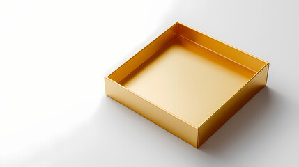 Wall Mural - Gold gift box frame mockup or present frame border isolated on white background with shadow minimal creative idea concepts 3d rendering. Shadowed. Illustration