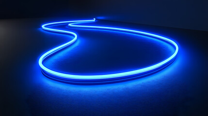 Wall Mural - long exposure photograph of blue neon light trails on a curved path against a dark background, evoki