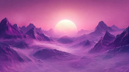 Wall Mural - purple sky with a large moon and mountains in the background. 4k video
