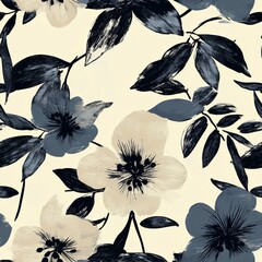 Poster - elegant floral pattern showcasing dark blossoms on a light background, perfect for fabric or wallpap