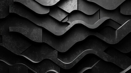 Aufkleber - Abstract dark gray textured wall surface. Modern interior design architecture concept. Wavy shapes create three-dimensional effect. Grunge abstract black, white background. Stylish, futuristic. Looks