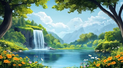 Wall Mural - Scenic Waterfall Landscape