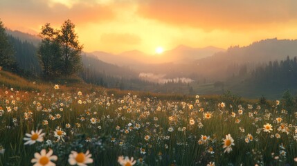 Wall Mural - Sunset Over Mountain Meadow