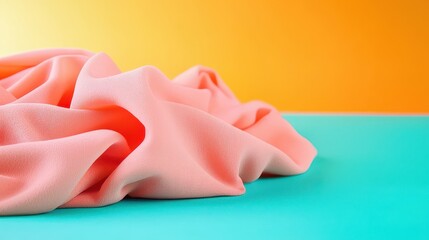 Aufkleber - Soft Coral Fabric Draped on Teal Surface with Gradient Background