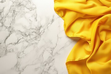 Poster - Yellow Silk Fabric on Marble Background for Modern Design Projects