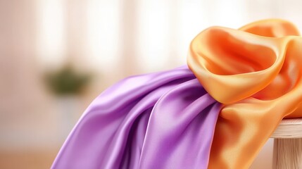 Poster - Elegant Satin Fabric in Orange and Purple Draped Over Surface