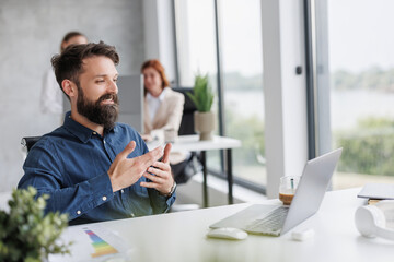 Wall Mural - Business Professional Engaged in Virtual Office Meeting Discussion