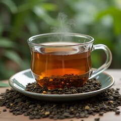 Aufkleber - Glass cup of black tea with mint leaves