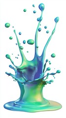 Poster - A vibrant splash of blue and green liquid creates captivating waves and droplets against a white background.