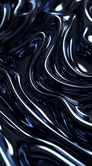 Poster - Abstract black and blue liquid waves with a glossy finish, creating a mesmerizing flowing pattern.