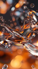 Poster - A mesmerizing display of water splashes creating dynamic shapes with orange bokeh in the background.
