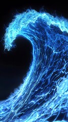Poster - A vivid blue wave captured in motion, showcasing dynamic water movement and vibrant energy against a dark backdrop.