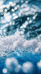 Poster - A mesmerizing close-up of blue water splashing, with bubbles sparkling in the sunlight, creating a serene atmosphere.