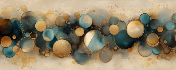 Aufkleber - Abstract art with circles in brown blue, gold colors. Beige background. Stylish design. Luxury style. Modern art. Unique piece. Great for wall decor. Elegant piece. Excellent decor for home office.